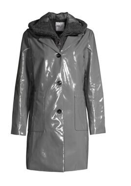 NWT Jane Post Raincoat Slicker Gray removable Faux Fur Vest Medium